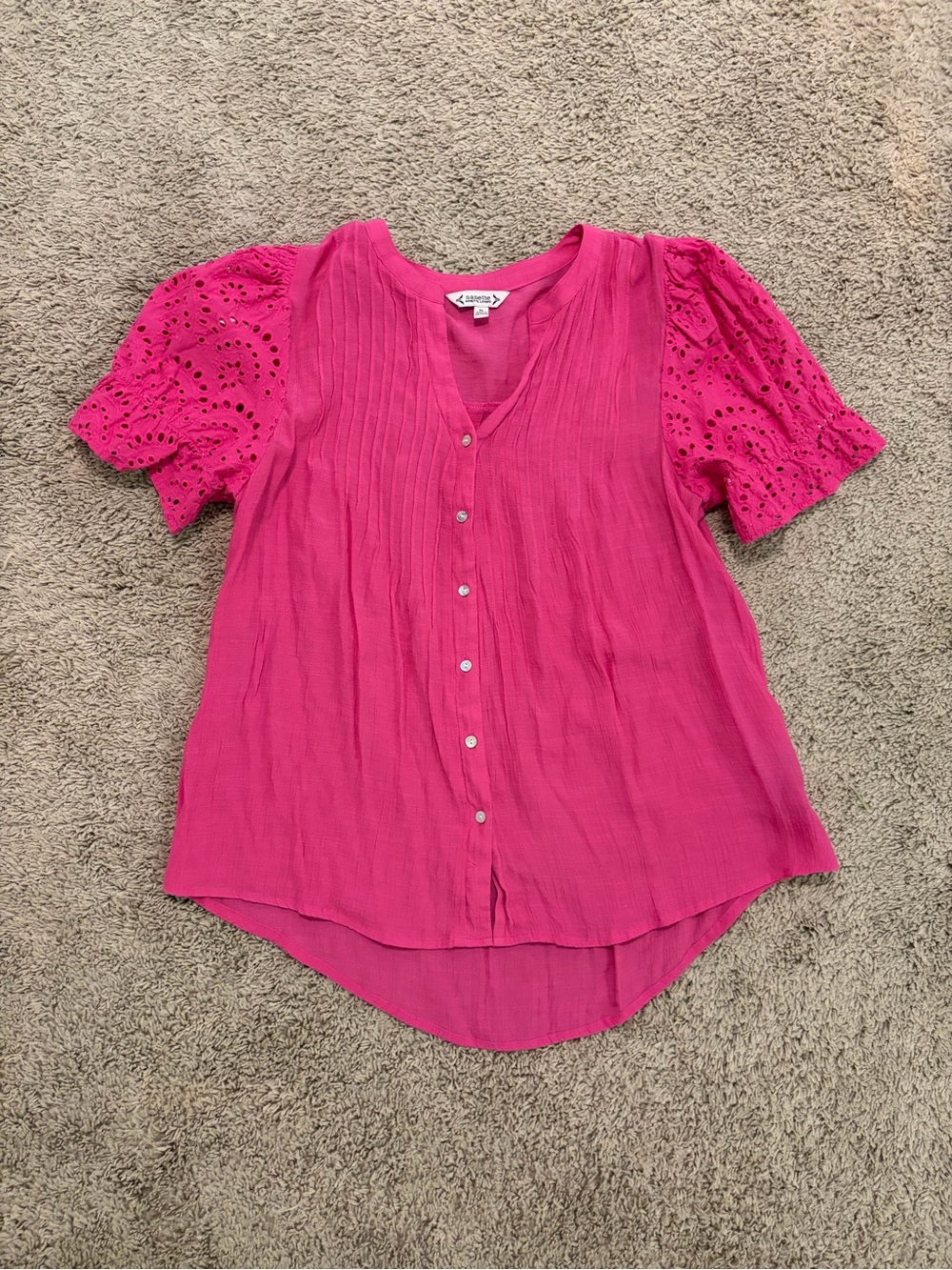 Nanette Lepore Hot Pink Eyelet Sleeve Button-Front Blouse Nanette lepire